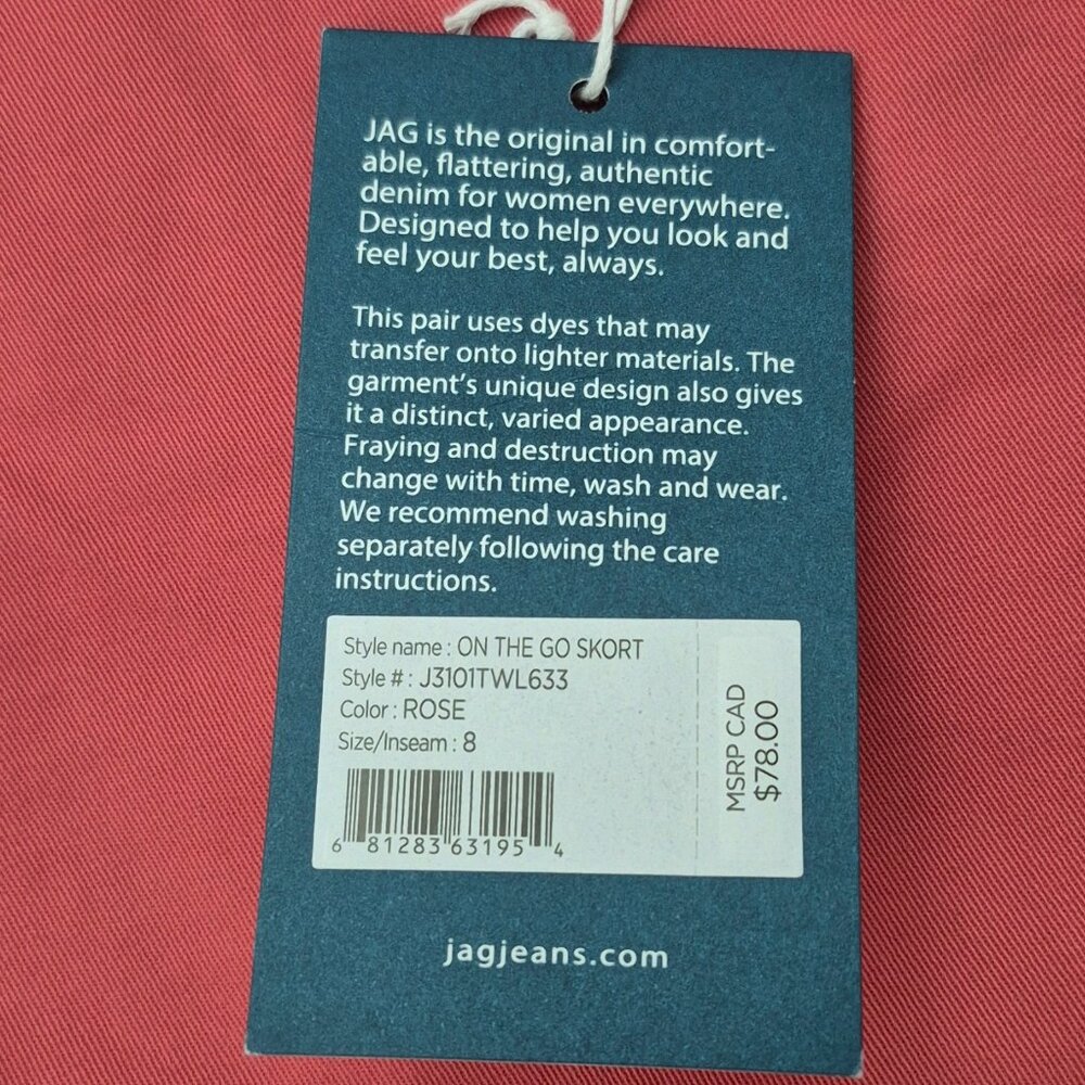JAG On The Go Pull-On Elastic Waistband Stretch Skort Women's 8 Rose 5 Pockets - Picture 5 of 11